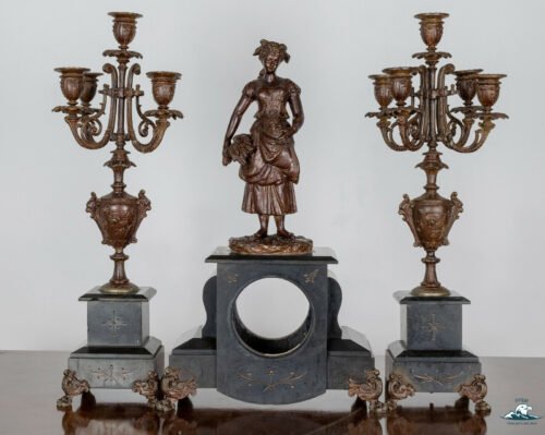 Italian Baroque Bronze Granite Garniture Set (Without Clock)