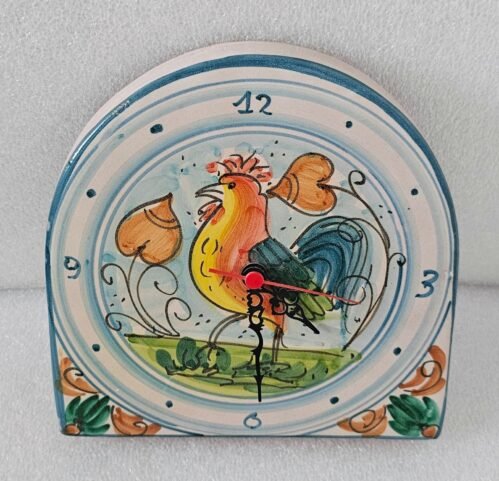 Italian Large Vintage Ceramic Pottery Wall Clock Hand Painted Glazed 9" High