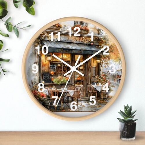 Italy Cafe Back Streets Bakeries Food Shopping Wall Clock All Wood Frame