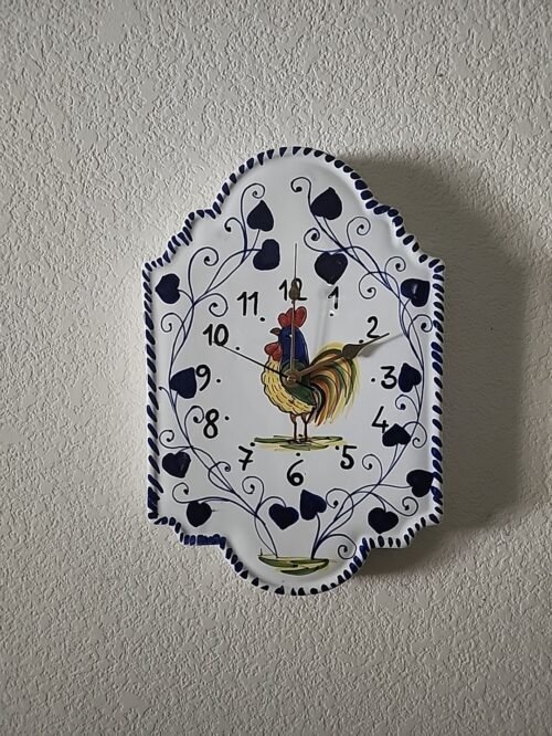 Italy Rooster Wall Art Clock Made For Williams Sonoma Ceramic Cobalt Blue Workng