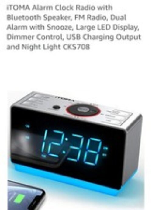 iTOMA Alarm Clock Radio with Bluetooth Speaker FM Radio Dual Alarm with Snooz...