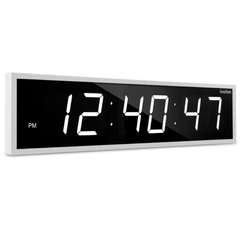 Ivation 24" Large Digital Clock, 6-Level Brightness, LED Wall Clock, White