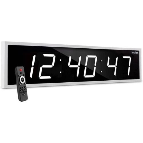 Ivation Wall Clocks 72" Large Plastic Digital Rectangle LED W/ Remote White