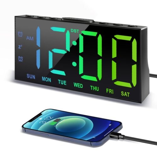 Jall Digital Alarm Clock with Large Display Big Bold Numbers, Dimmer, 2 Usb Char