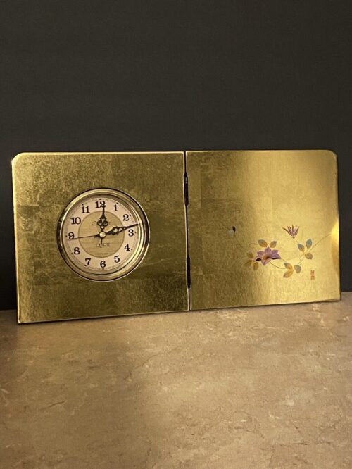 Japanese Style Folding Table Clock In Vine With Blossoms Gold Leaf Finish Japan