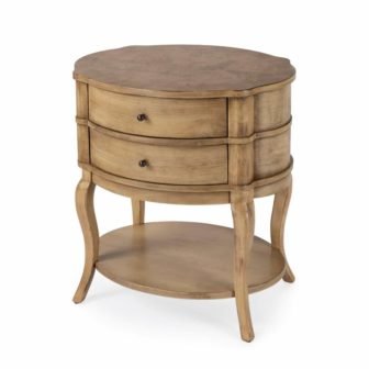 Jarvis 24 in. Beige Oval Wood Side Table with 2 Drawers