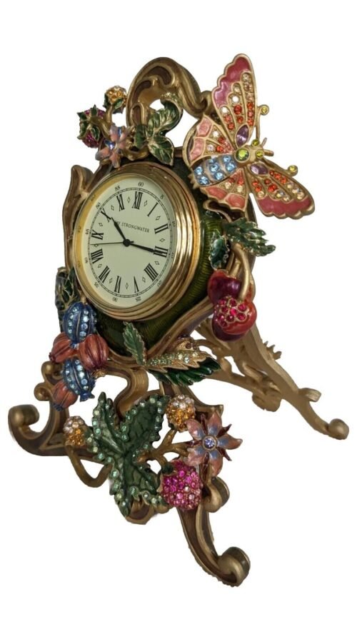 JAY STRONGWATER BUTTERFLY/FRUIT VINE CLOCK
