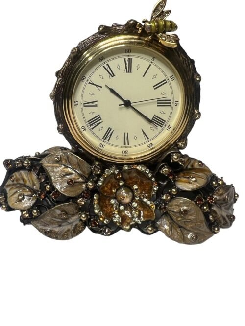 Jay Strongwater Clock Brown Enamel Swarovski Crystal & The Bee (MIC