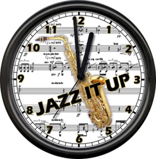 Jazz Musician Saxophone Piano Bar Music Room Lounge Music Notes Sign Wall Clock