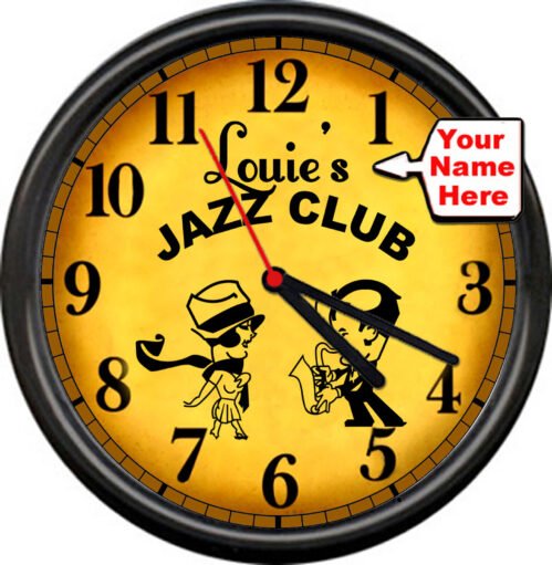 Jazz Musician Your Name Saxophone Piano Bar Music Room Retro Sign Wall Clock