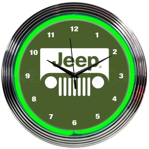 Jeep American Green Neon Clock 15"x15"