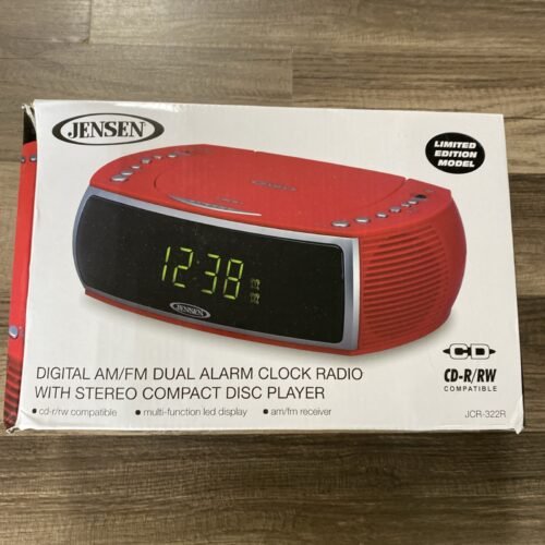 Jensen JCR-322R Home Tabletop Stereo Clock Digital AM/FM Radio CD Player Red/m