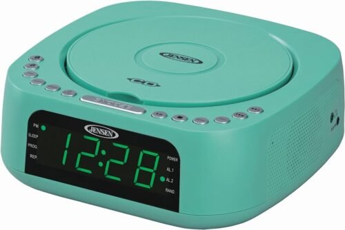 Jensen Teal Modern Home Audio CD Player Stereo Alarm Clock Digital FM Radio