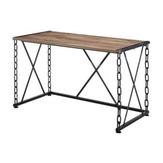 Jodie 24 in. Rectangular Rustic Oak and Antique Black Metal Writing Desks