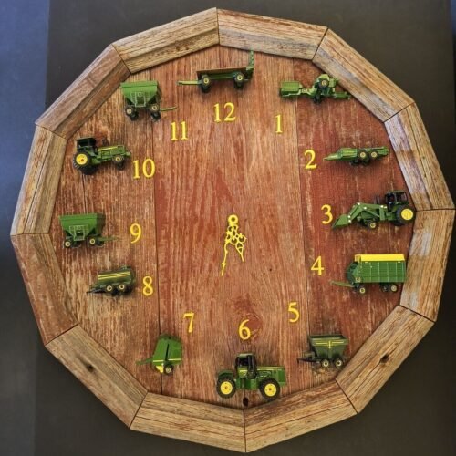 John Deere Tractor Company Clock Barn Wood Hand Made One Of A Kind 2ft Folk Art