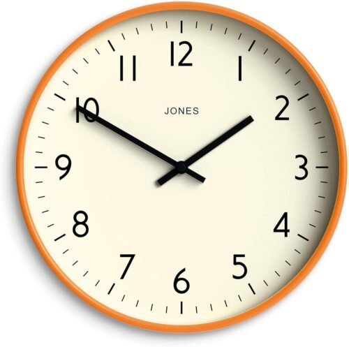 JONES CLOCKS® Studio Wall Clock | Modern Round Clock | 12 inch | Orange | Easy