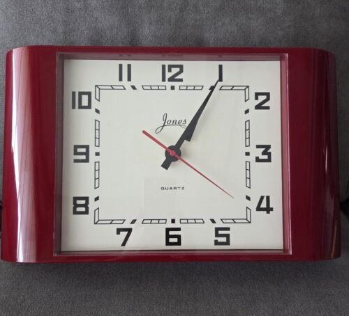Jones Wall Clock Vintage-Inspired Retro Rectangular 18" Wide Red