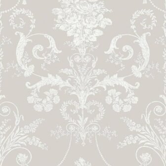 Josette White and Dove Grey Wallpaper
