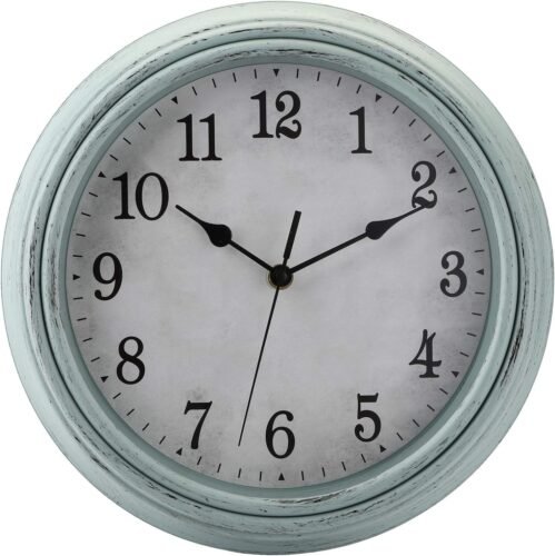 Jucoan 12 Inch Vintage Wall Clock, Teal Silent Non-Ticking Round, Battery Operat