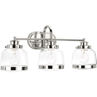 Judson Collection 26 in. 4-Light Polished Nickel Clear Glass Farmhouse Bathroom Vanity...