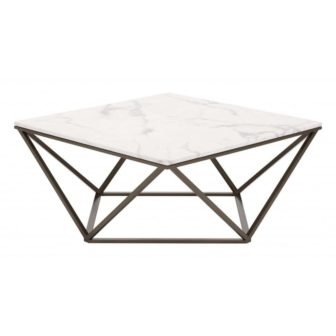 Julia 36 in. White and Antique Brass Square Stone Coffee Table