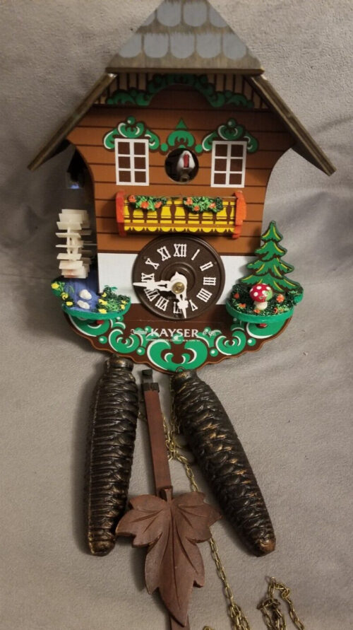 Julius KAYSER Cuckoo Clock Wood Black Forest House, Water wheel, Germany, Works image