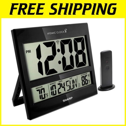 Jumbo 3" LCD Atomic Clock & Outdoor Sensor - Accurate & Stylish Home Decor