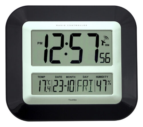 Jumbo LCD Radio Controlled Wall Clock with Temperature and Humidity display