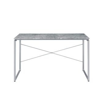 Jurgen 47 in. Rectangular Metal Silver and Faux Concrete Writing Desk