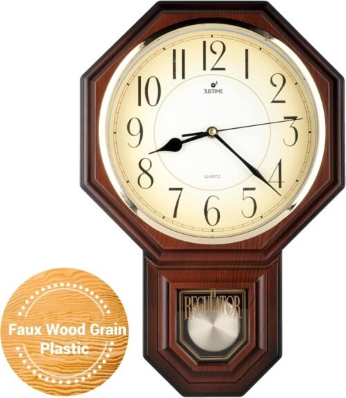 JUSTIME Regulator Pendulum Wall Clock Schoolhouse Westminster Chiming -PP-A