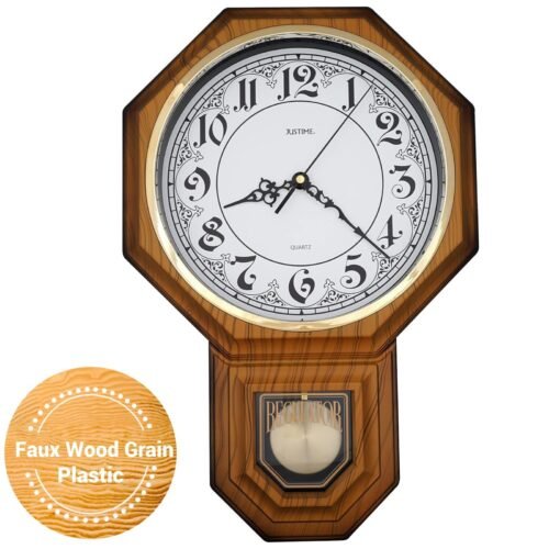 JUSTIME Regulator Pendulum Wall Clock Schoolhouse Westminster Chiming -PP-W