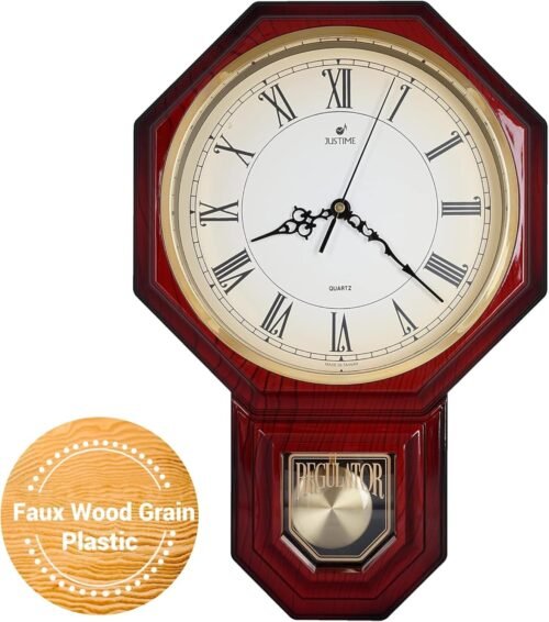 JUSTIME Regulator Pendulum Wall Clock Schoolhouse Westminster Chiming Hour-PP-R