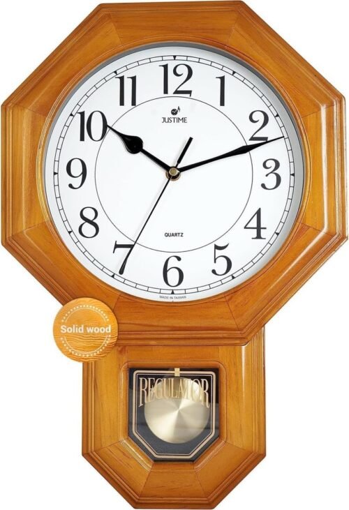 JUSTIME Regulator Schoolhouse Solid Wood Pendulum Wall Clock Westminster Chime