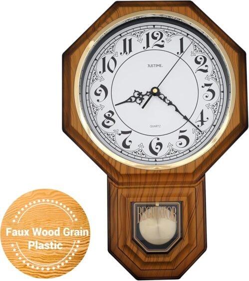 JUSTIME Schoolhouse Arabic Regulator Wall Clock Chiming Clocks Pendulum WOOD