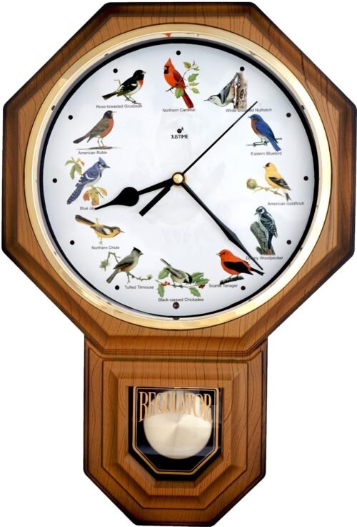 JUSTIME Unique 12 America Bird's Song Regulator Pendulum Chime Wall Clock PP-RED