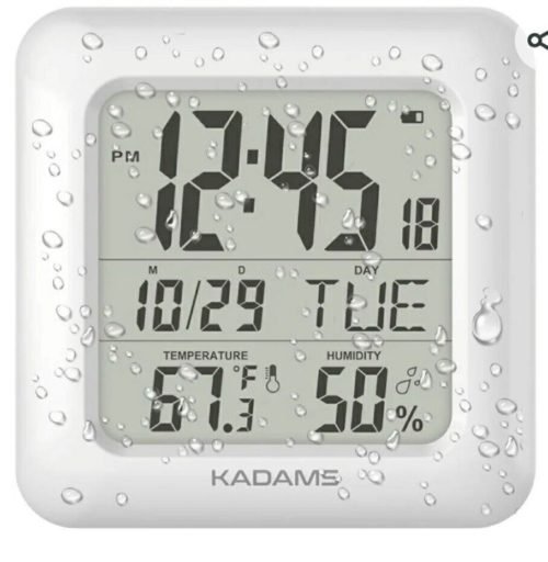 KADAMS Bathroom Clock Wall with Shatterproof LCD Screen – Waterproof Shower Cloc