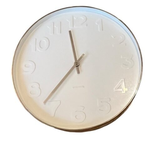 Karlsson 15” Minimalist Wall CLOCK White Numbers Embossed Stainless Frame Contem