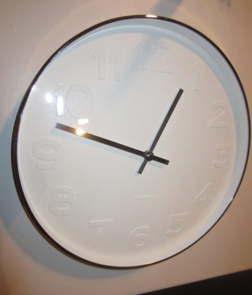 Karlsson 20" Minimalist Wall CLOCK Mr. White Numbers Embossed / Stainless Frame