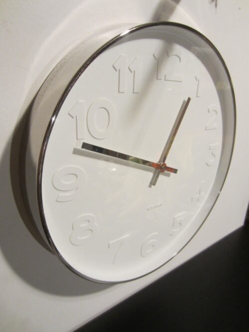 Karlsson 20" Minimalist Wall CLOCK Mr. White Numbers Embossed / Stainless Frame