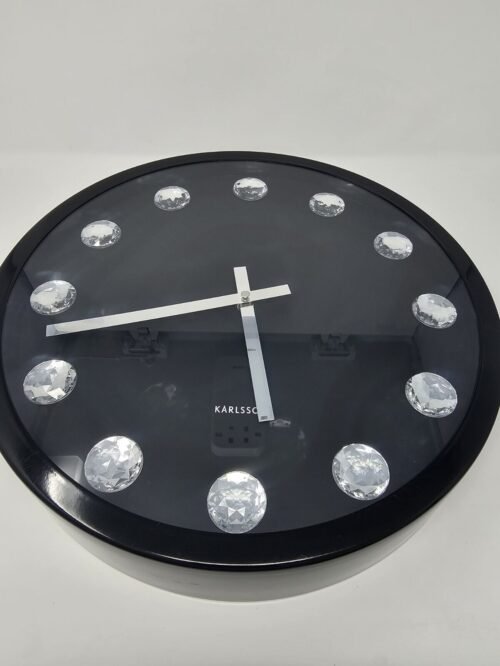 Karlsson Diamond Rhinestone 15" Modern Elegant Wall Clock Black Circle Working