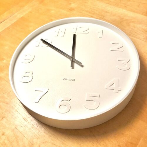 Karlsson Minimalist Wall Clock Mr. White Numbers Embossed Stainless Frame 14.5”