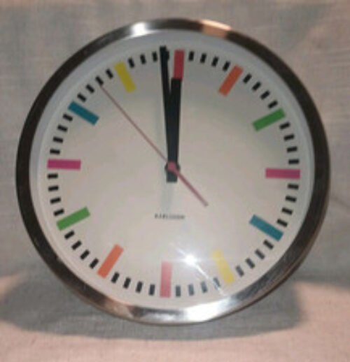 KARLSSON Wall Clock White Face With Colors / Silver Case 10" Clock