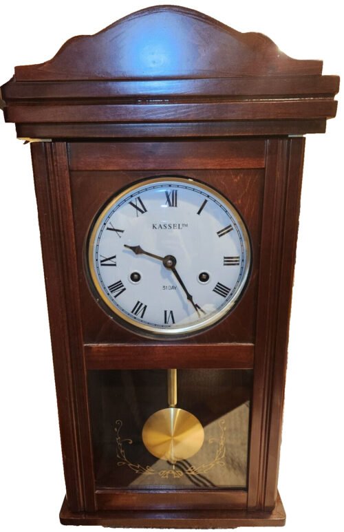 Kassel 31 Day Wall Clock Mechanical Key Wind Chime Pendulum Wood - Vintage