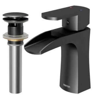 Kassel Single-Handle Single-Hole Basin Bathroom Faucet with Matching Pop-Up Drain in Gunmetal...