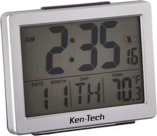 Ken-Tech T-4652 Atomic Radio Controlled LCD a Larm Clock, 1.5-Inch, Black Blue L
