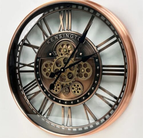 Kensington Moving Gear Wall Clock Steampunk Industrial Decor Metal Copper