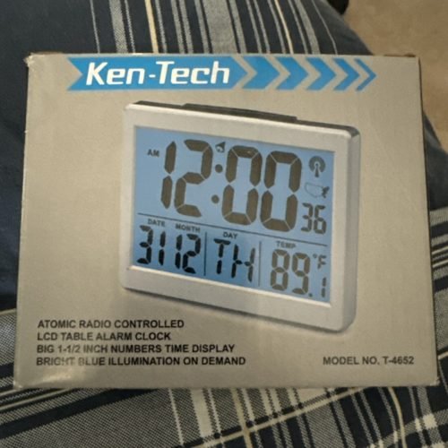 Ken Tech Atomic Radio Controlled LCD Table Alarm Clock T-4652