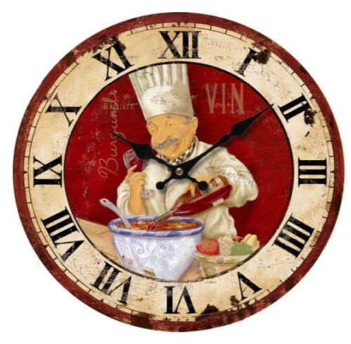 KiaoTime 13.5 inch Vintage Wall Clock Italian Cooking Chef Clock