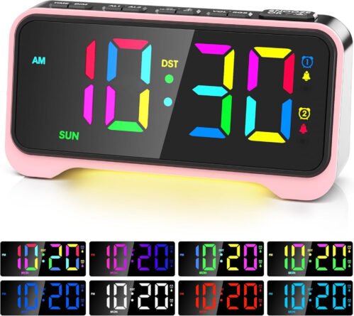 Kids Alarm Clock, Digital Alarm Clocks for Bedrooms, RGB Electric Desk Clock wit