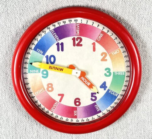 Kids Teaching Clock Red Rainbow Time Learning Wall Decor Works Vtg Retro Quartz